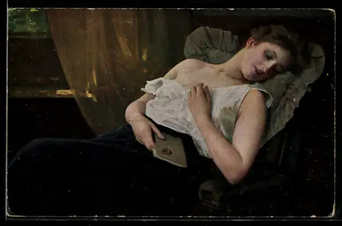 Künstler-AK sign. Albert Ritzinger: Schlafende Frau mit einem Buch in der Hand