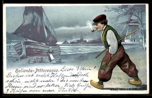 Künstler-AK sign. Rich. Lanzendorf: Holländer Bursche beim heimlichen Treffen mit seinem Mädchen