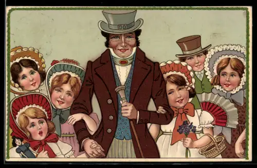 AK Vater mit seinen sechs Kindern, Vaterfreuden