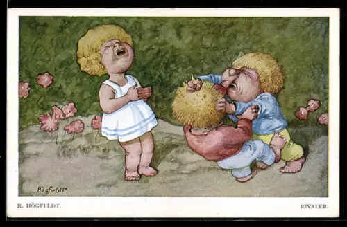 Künstler-AK sign. Högfeldt: Weinende und streitende Kinder