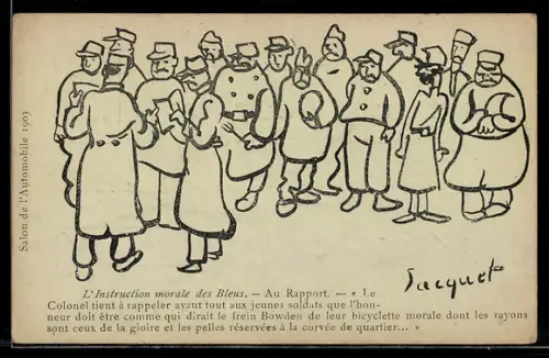 Künstler-AK sign. Jacquet: L`instruction morale des Bleus, au rapport