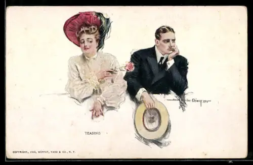 Künstler-AK sign. Chiely: Elegantes Paar mit einer Rose