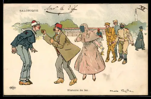 Künstler-AK sign. Mario Tezilla: Salonique, Histoire de fez