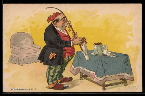 Künstler-AK sign. Leo Hingre: Mann mit Fez stopft seine Pfeife