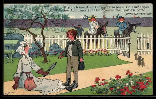 Künstler-AK sign. Ludovici: Frau sitzt im Park neben einem jungen Mann auf dem Boden