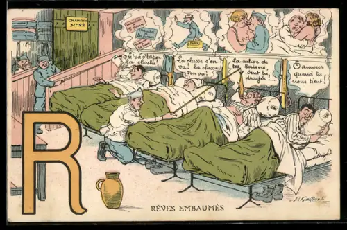 Künstler-AK sign. A. Gaillard: Träumende Soldaten auf der Stube