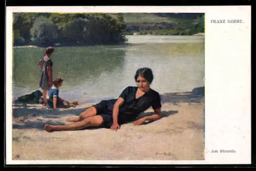 Künstler-AK sign. Franz Horst: Hübsche Frau liegt am Strand