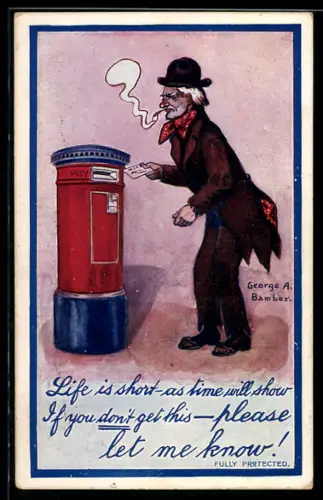 Künstler-AK sign. George A. Bamber: Mann wirft einen Brief in den Briefkasten