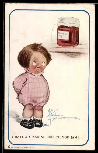 Künstler-AK sign. G. G Wiederseim: Mädchen blickt gierig zum Marmeladenglas