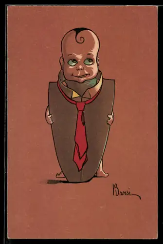 Künstler-AK sign. Bansi: Kleinkind mit übergrossem Hemd und Krawatte