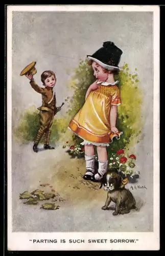 Künstler-AK sign. A. A. Nash: Junger Soldat verabschiedet sich von seinem Mädchen