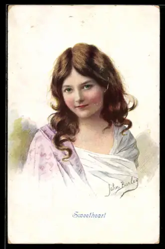 Künstler-AK sign. John Barley: Lächelndes Mädchen mit geröteten Wangen