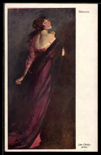 Künstler-AK sign. Leo Delitz: Tänzerin, Dame mit Tuch
