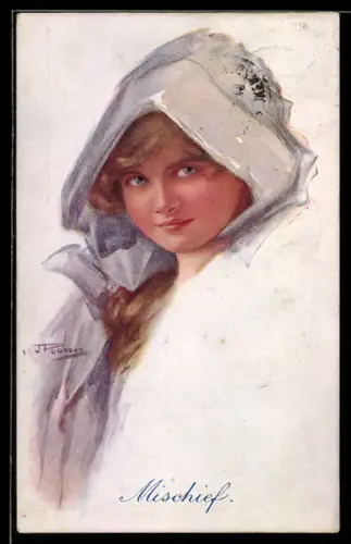 Künstler-AK sign. C. Pearson: Mädchen mit Haube im Porträt