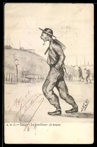 Künstler-AK sign. J. Ochs: Mann unterwegs auf der Landstrasse