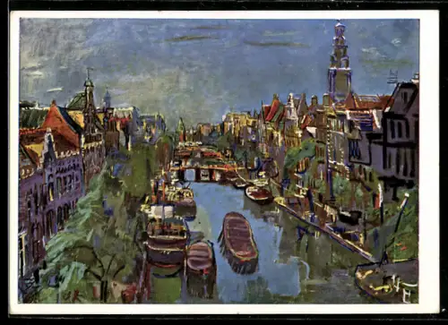Künstler-AK sign.: Oskar Kokoschka, Amsterdam, Kloveniersburgval