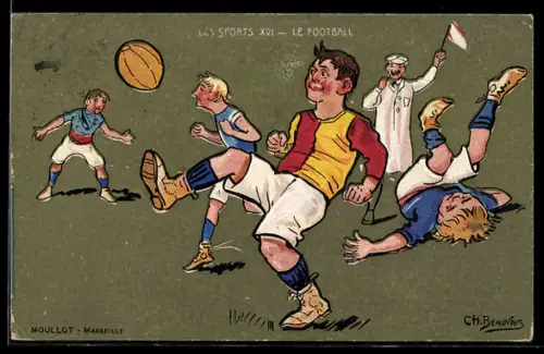 Künstler-AK sign. Ch. Beauvais: Jungen beim Fussballspiel