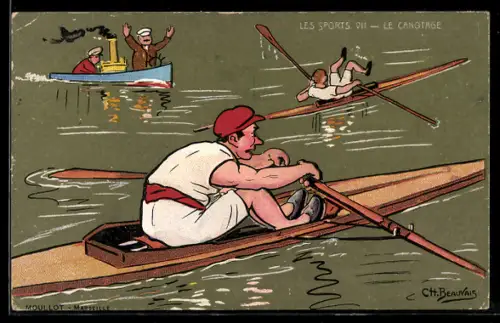 Künstler-AK sign. Ch. Beauvais: Männer beim Rudern