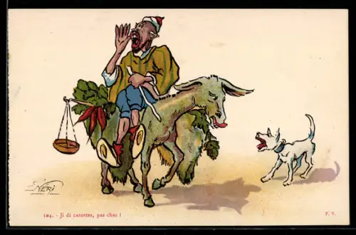 Künstler-AK sign. P. Néri: Orientale transportiert Gemüse mit seinem Esel