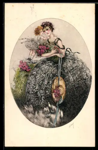 Künstler-AK sign. Kaby: Kleines Mädchen umarmt die Mutter