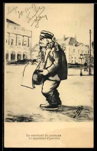 Künstler-AK sign. J. Ochs: Le Marchand de journaux