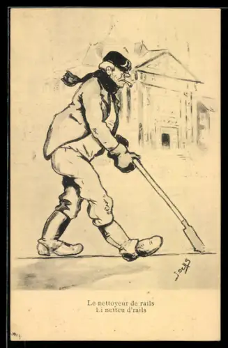 Künstler-AK sign. J. Ochs: Le nettoyeur de rails