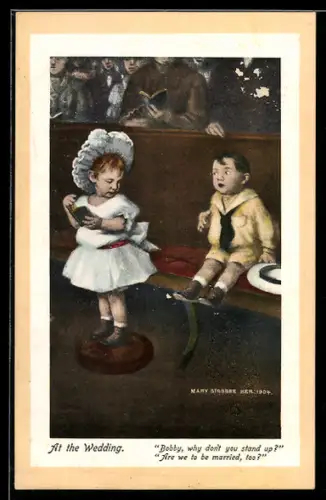 Künstler-AK sign. Mary Sygsbee-Ker: Kinder als Zuschauer einer Hochzeit in der Kirche