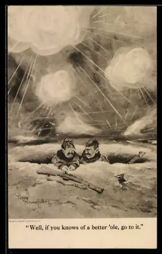 Künstler-AK sign. Bruce Bairnsfather: Soldaten im Schützengraben