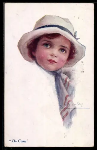Künstler-AK sign. Bailey: Kleines Mädchen mit Hut