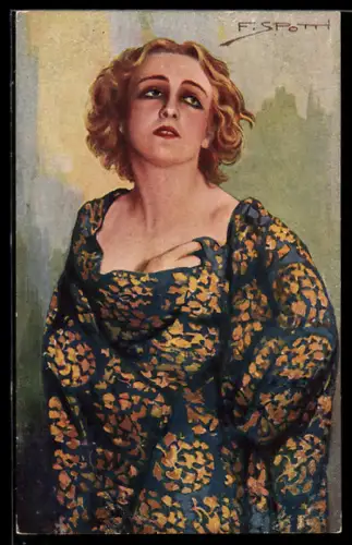 Künstler-AK sign. F. Spotti: Junge Frau blickt traurig gen Himmel