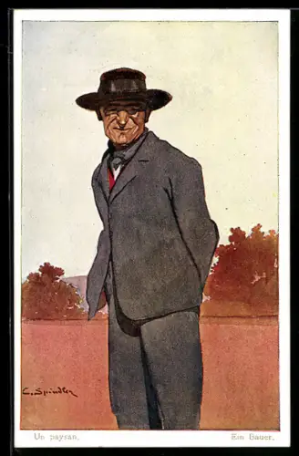 Künstler-AK sign. C. Spindler: Ein Bauer mit Hut