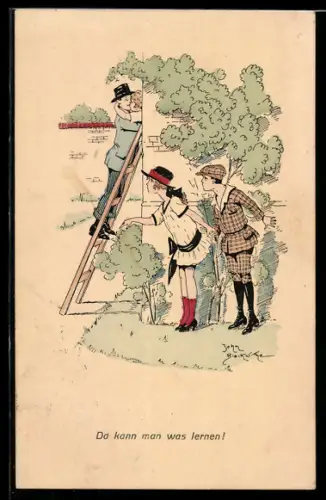 Künstler-AK sign. John Blackwithe: Paar küsst sich am Fenster