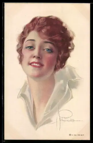 Künstler-AK sign. Armstrong: junge Dame mit blauen Augen