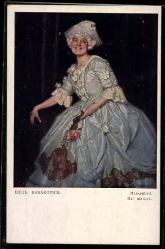 Künstler-AK sign. Edith Barakovich: Junge Frau auf dem Maskenball
