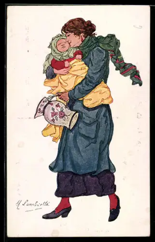 AK Brüssel / Bruxelles, Mutter mit Baby & Krug, Stadttyp