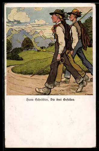 Künstler-AK sign. Hans Schrödter: Die drei Gesellen