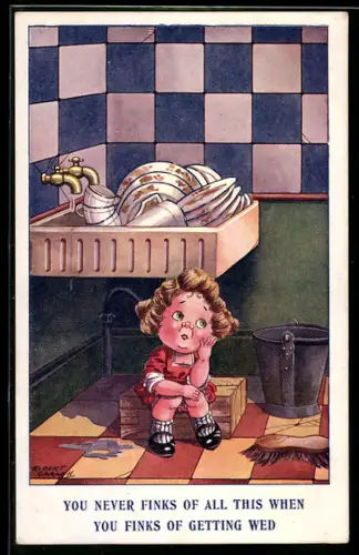 Künstler-AK sign. Albert Carnell: Frau beim Abwaschen