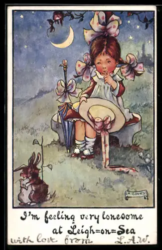 Künstler-AK sign. L. A. Govey: Schüchternes Mädchen bei Mondschein