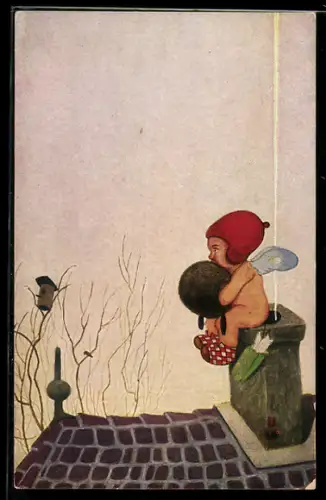 Künstler-AK sign. Mauder: Der frierende Amor