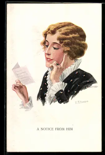 Künstler-AK sign. R. Fuhrmann: Elegante Dame liest eine Nachricht