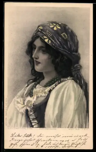Künstler-AK sign. J. S. Compton: Junge Frau mit Kopftuch