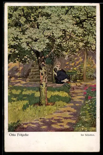 Künstler-AK sign. Otto Fritzsche: Frau sitzt im Schatten
