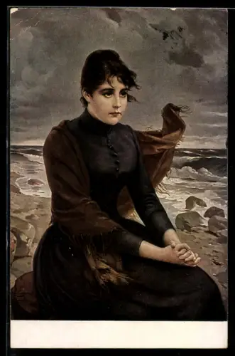 AK Junge Frau trauert um ihren verschollen Mann auf See