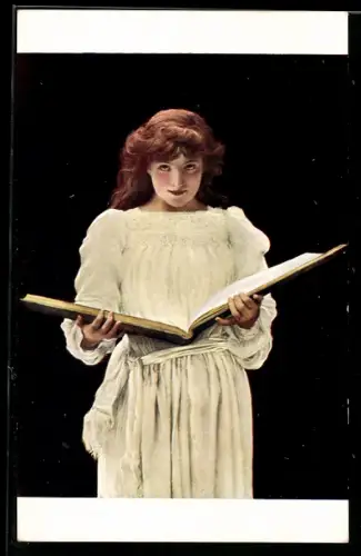 Künstler-AK sign. Jan Van Beers: Junge Frau mit einem Buch