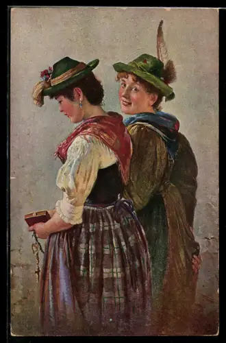Ölgemälde-Imitations-Künstler-AK Degi Nr. 901: F. Prölls: Die Dorfschönen, Trachten