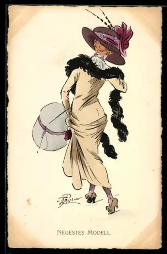 Künstler-AK junge Frau die neuste Mode tragend