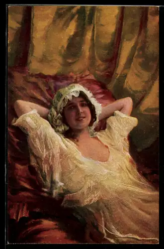Künstler-AK sign. C. Weber: Herzenskönigin auf einer Liege