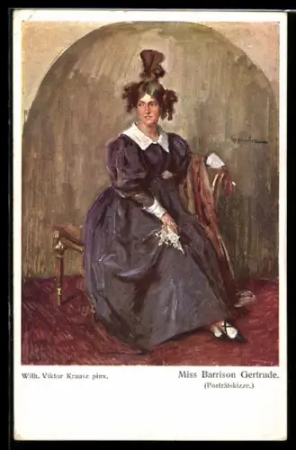 Künstler-AK sign. Viktor Krausze: Porträtskizze von Miss Barrison Gertrude