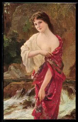 Künstler-AK sign. Abel Boyé: Junge Frau am Giessbach