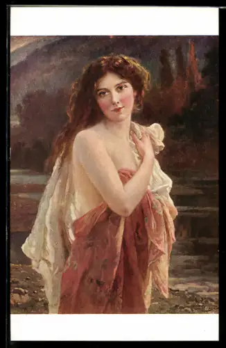 Künstler-AK sign. Abel Boyé: Junge Frau vor dem Bade